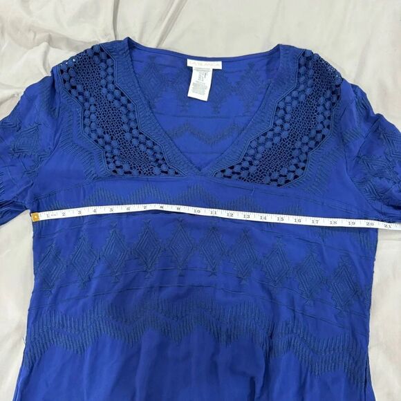 La Blanca Blue Embroidered Tunic Dress Beach Coverup,‎ Long Sleeve Large - Picture 3 of 5